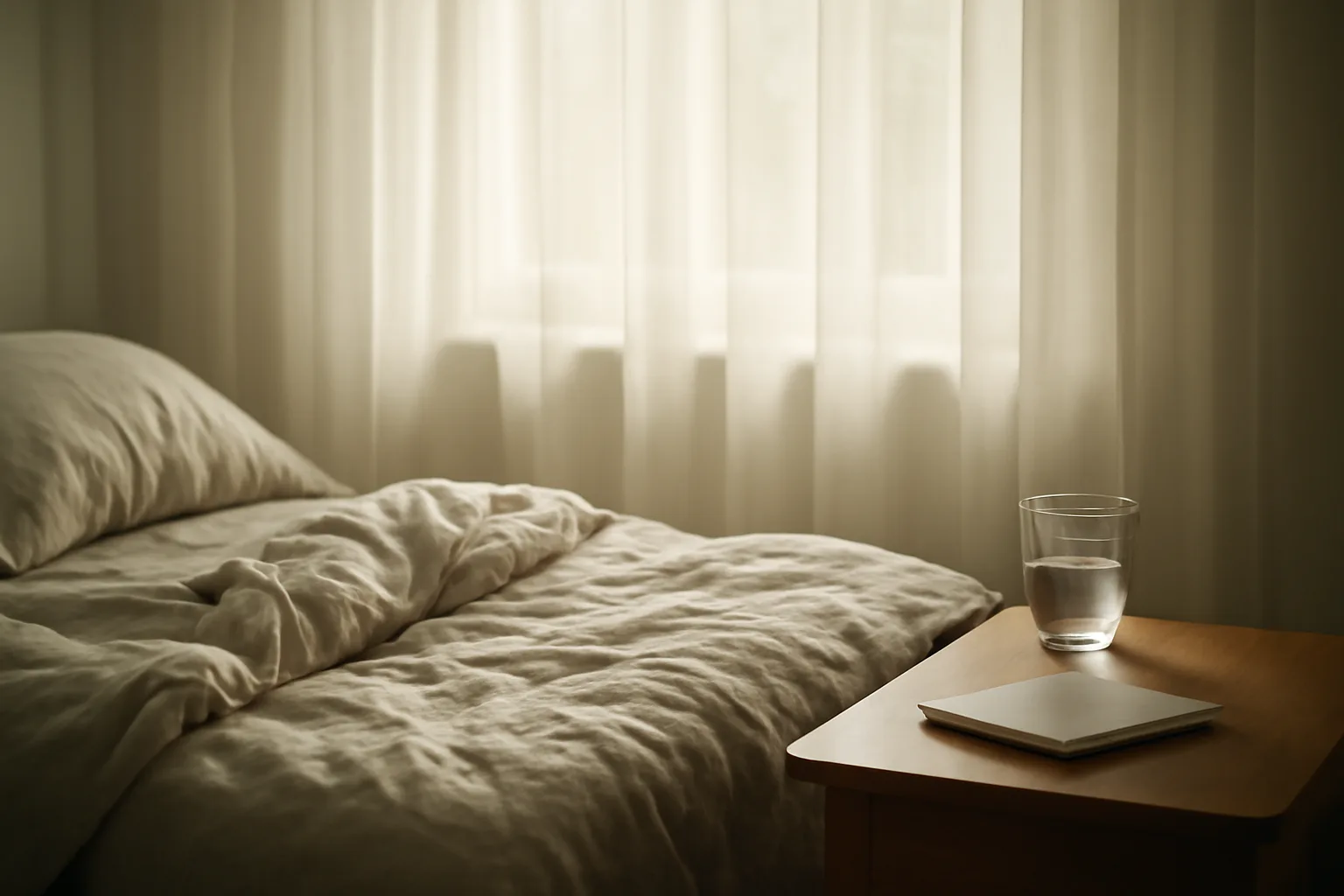 Sunlit bedroom scene suggesting sleep tracking early in a CJC-1295 results timeline