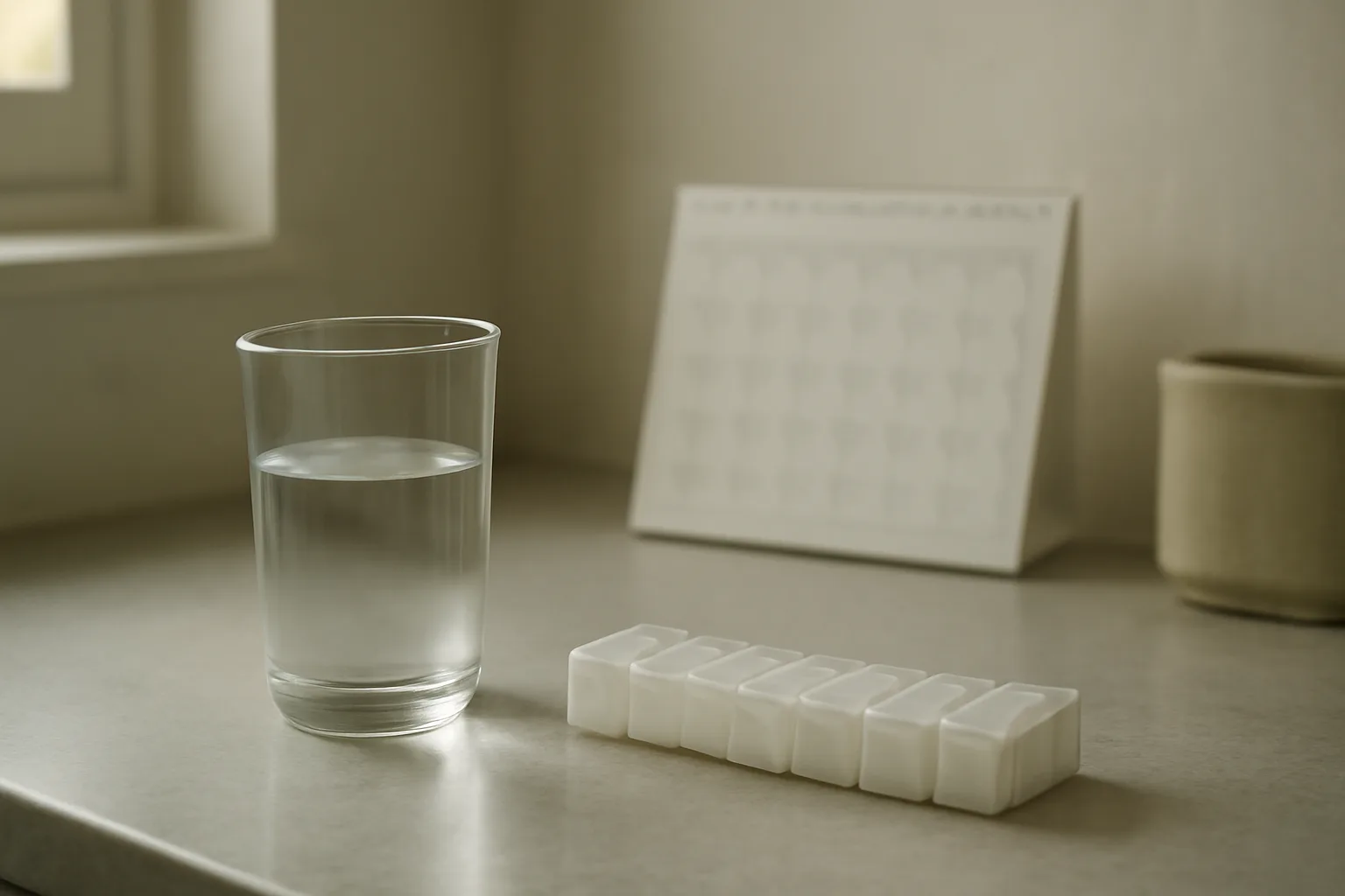 Kitchen counter scene suggesting daily medication routine relevant to CJC-1295 and birth control